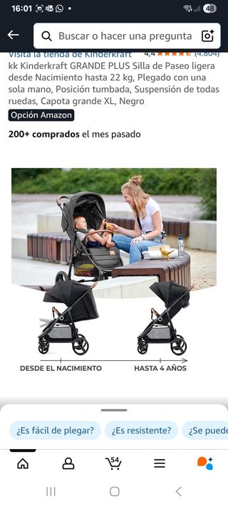 Kinderkraft GRANDE PLUS Silla Paseo Negra