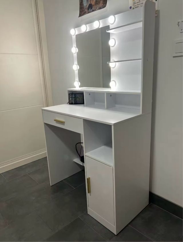 Tocador con espejo LED blanco 80cm