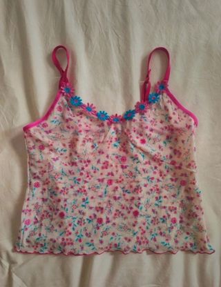 Top vintage floral rosa y blanco