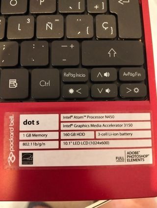 Portátil Packard Bell 11" rojo.  SIN BATERIA