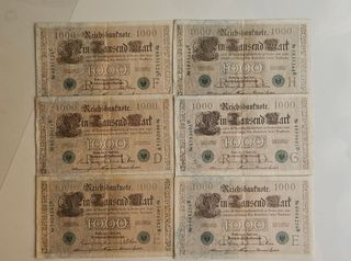 6 Billetes 1000 Marcos Alemanes (1910)