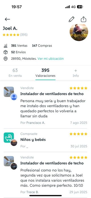 Instalador de ventiladores de techo