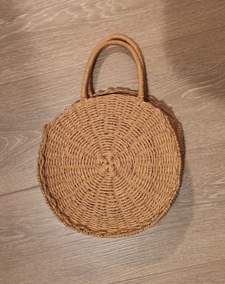 Bolso rafia redondo beige