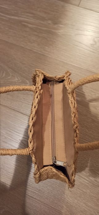 Bolso rafia redondo beige