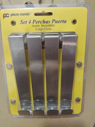 4 Perchas Puerta Acero Inoxidable - 15cm