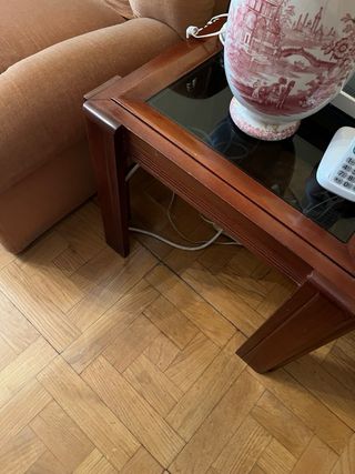 2 Mesas,madera-cristal marrón,de centro y pequeña 