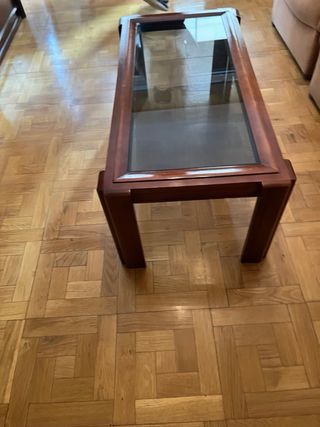 2 Mesas,madera-cristal marrón,de centro y pequeña 