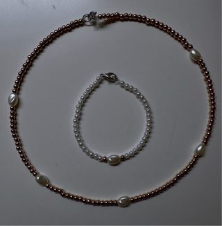 Collana e bracciale perline oro bianco