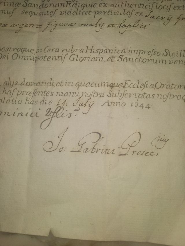 Certificado de autenticidad de Reliquia