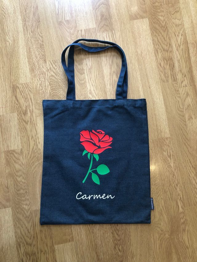 Tote bag vaquera personalizada con rosa y nombre