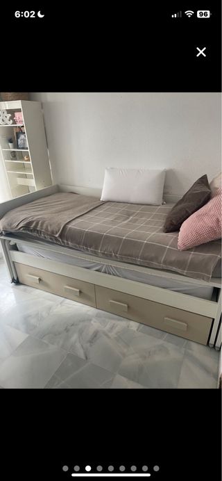 Cama nido de dos colchones 90x 190, cajones beige