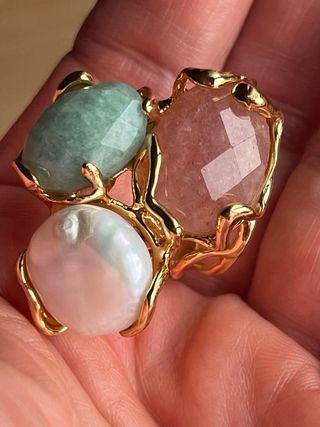 Anillo triple: perla, rosa, turquesa