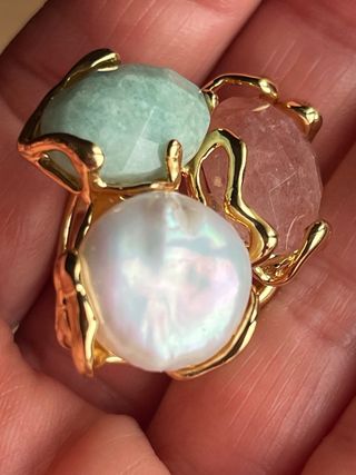 Anillo triple: perla, rosa, turquesa