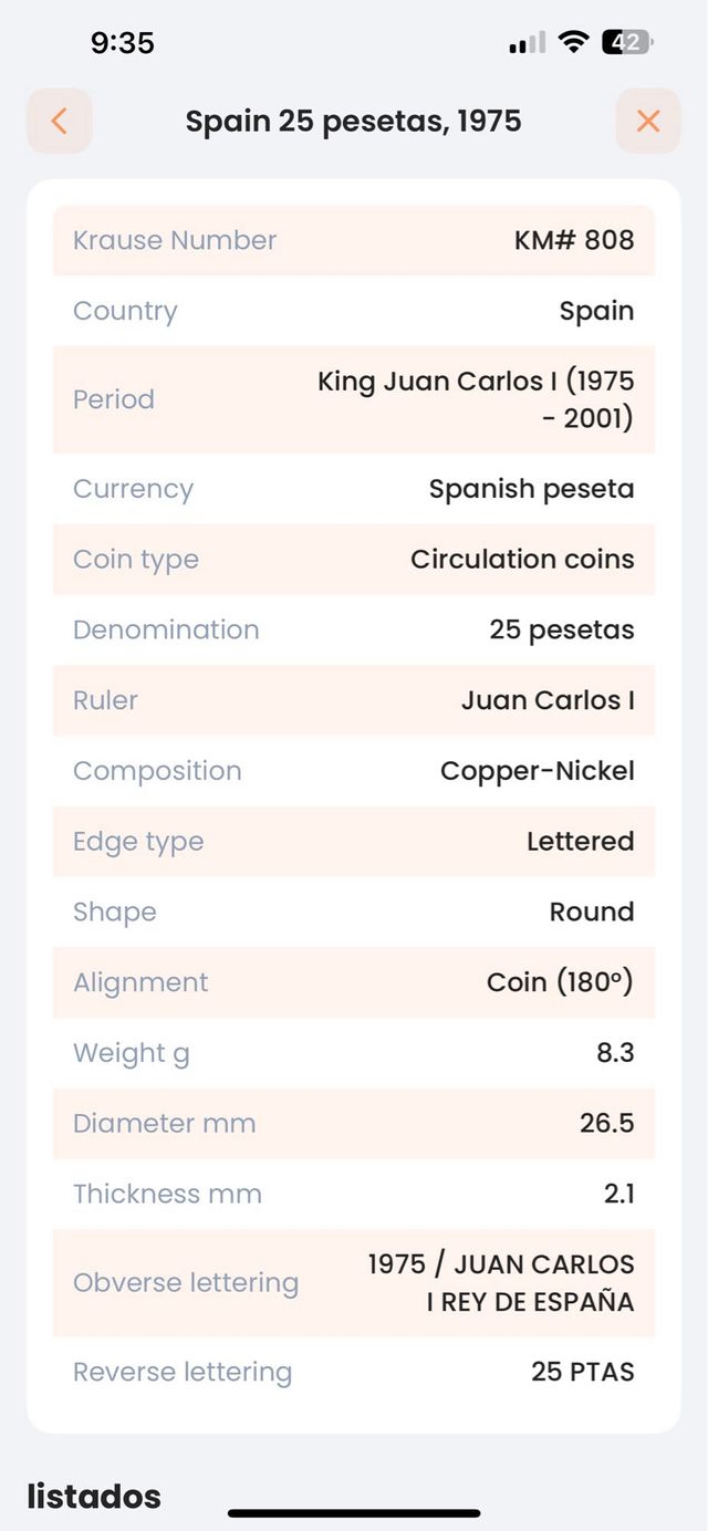 Moneda 25 Ptas antigua