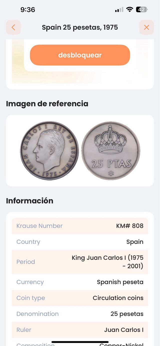 Moneda 25 Ptas antigua
