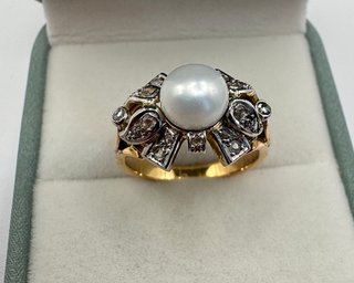 Anillo oro 18 kt diamantes y perlas