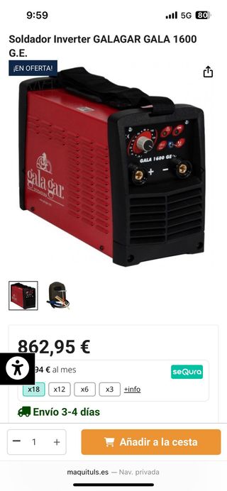 Soldadora Gala Gar Inverter TIG