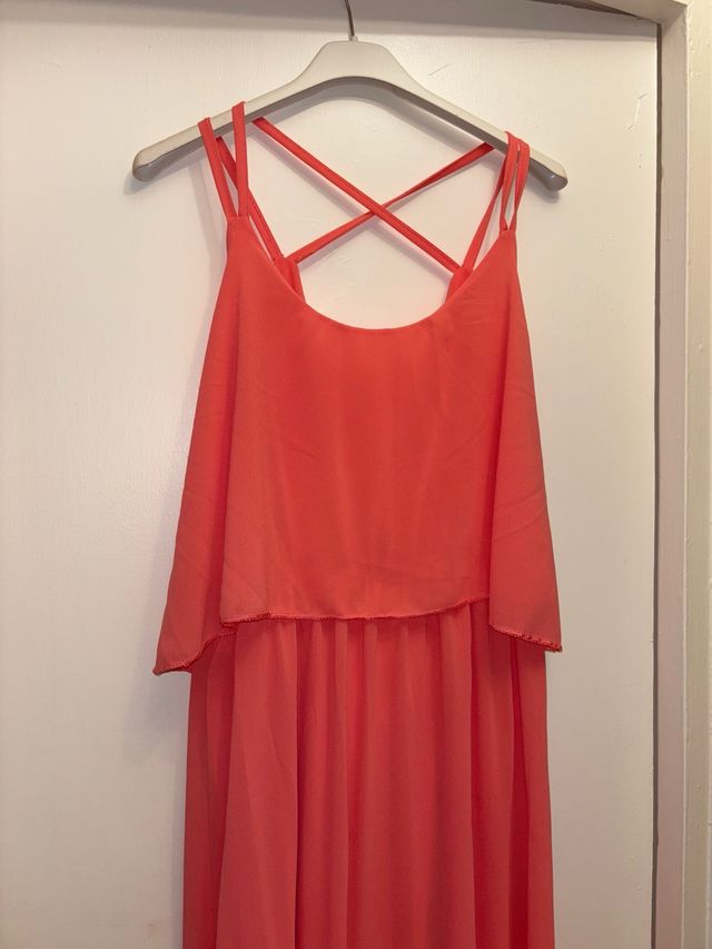 Vestido largo rosa salmón - gasa