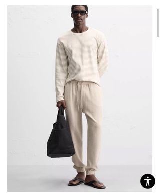 Pantalón Lino Zara Beige - Talla L, a estrenar