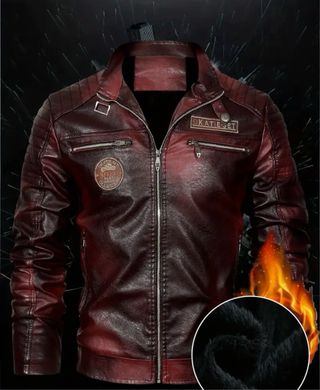 Chaqueta de cuero roja y marrón