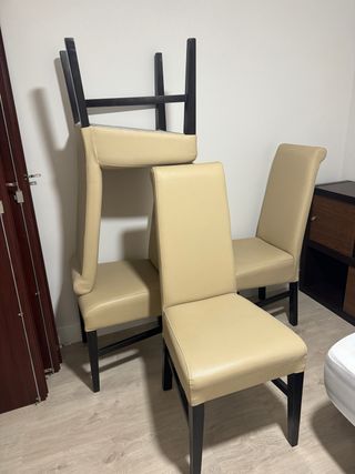4 sillas comedor beige - piel sintética