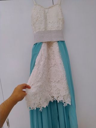 Vestido fiesta turquesa y blanco - Talla M