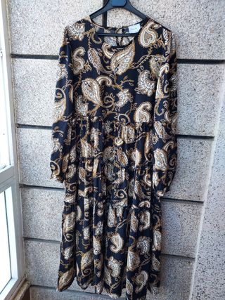 Vestido largo Love M negro y dorado - M