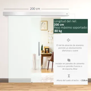 Puerta corredera cristal satinado 102x205cm