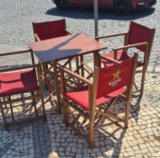 Mesa y 2 sillas terraza -madera y tejido