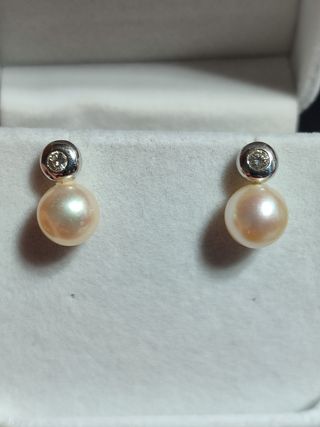 Pendientes oro blanco perlas diamantes