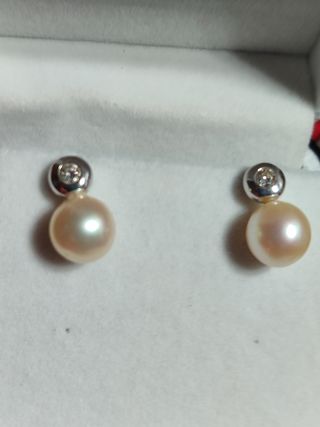 Pendientes oro blanco perlas diamantes