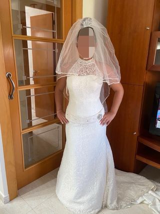 Vestido novia blanco encaje