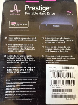 Iomega Prestige 1TB - Disco Duro Portátil USB