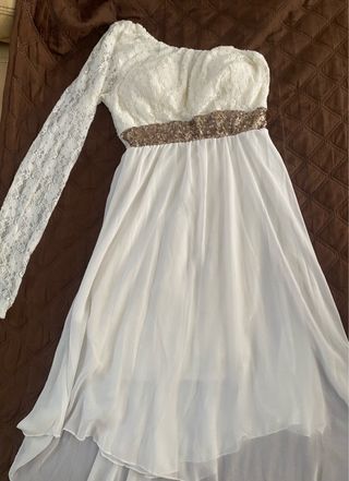 Vestido blanco encaje dorado