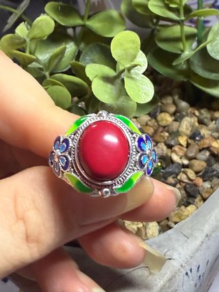 Anillo plata turmalina roja