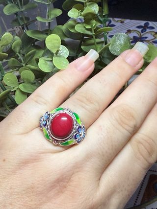 Anillo plata turmalina roja