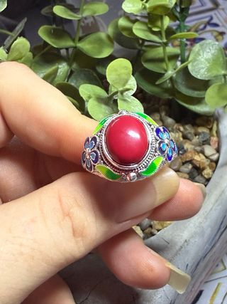 Anillo plata turmalina roja