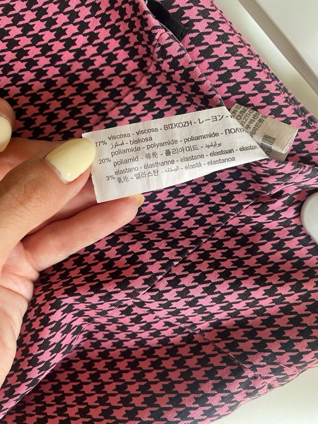 Pantalón pata de gallo rosa y negro