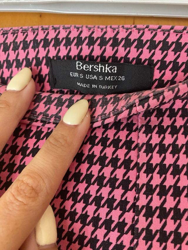 Pantalón pata de gallo rosa y negro