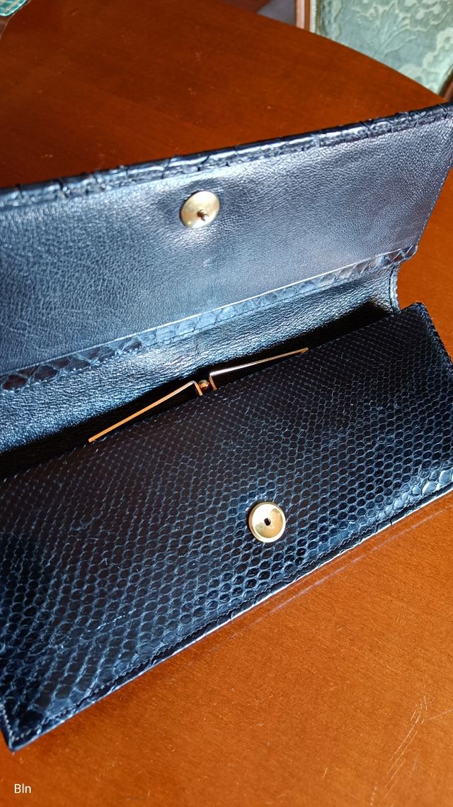 Bolso piel serpiente auténtica, negro.
