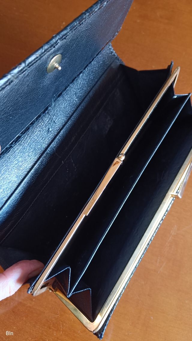 Bolso piel serpiente auténtica, negro.