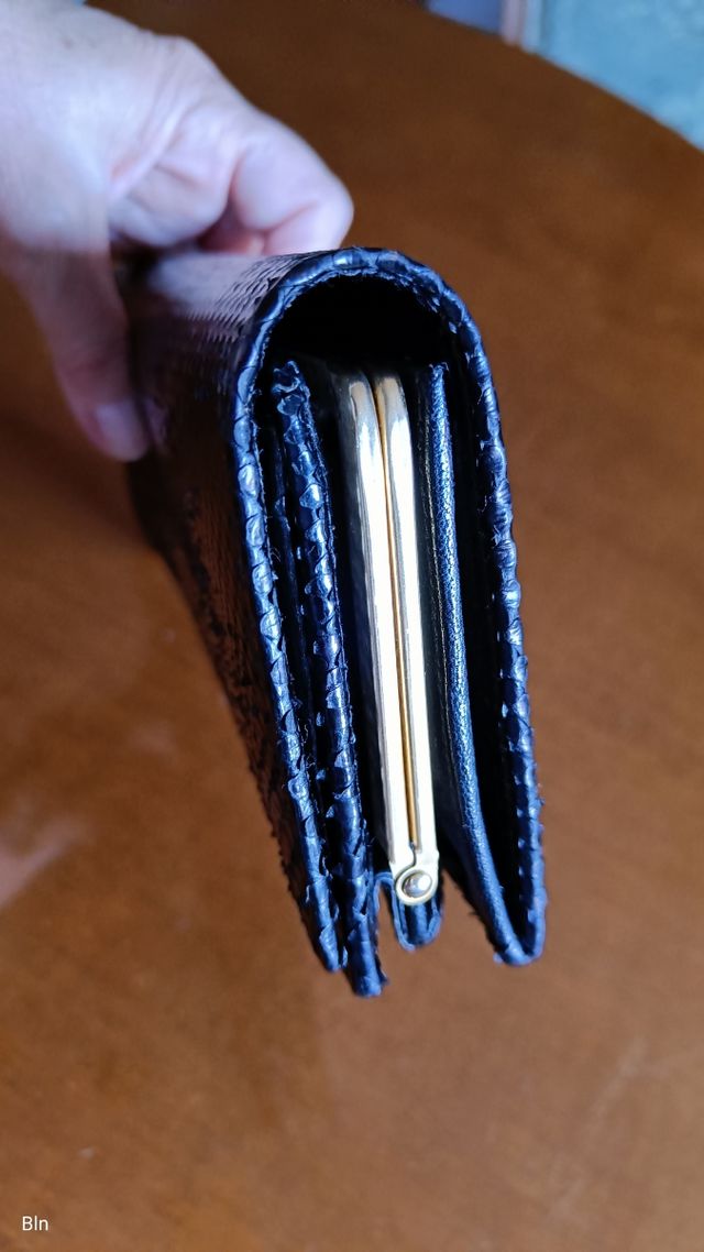 Bolso piel serpiente auténtica, negro.