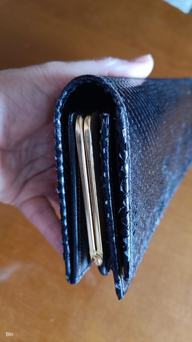 Bolso piel serpiente auténtica, negro.