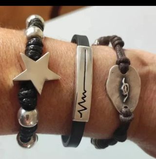 Pulseras cuero plata - 3uds