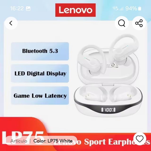 Auriculares Lenovo LP75 blancos Bluetooth 5.3