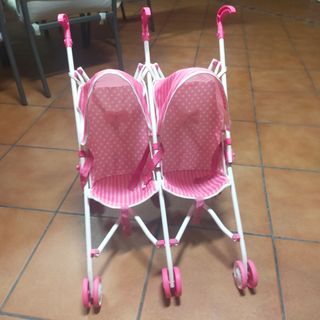 Coche gemelar muñecas rosa