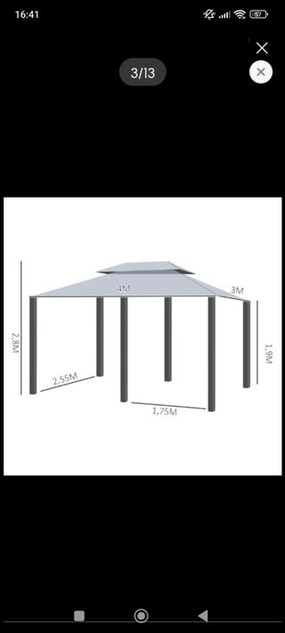 Cenador gris metalico con cortinas