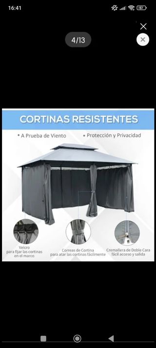Cenador gris metalico con cortinas