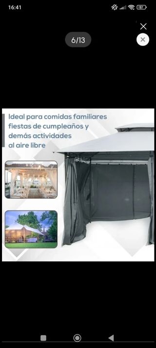 Cenador gris metalico con cortinas