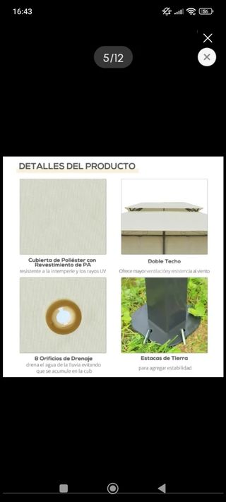 Cenador jardín beige metal
